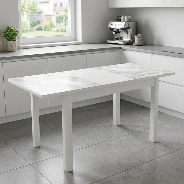 Стол кухонный Фишер 110-150 см стекло белый мрамор fisher110 sklo white 265 фото