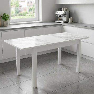 Стол кухонный Фишер 120-160 см стекло белый мрамор fisher120 sklo white 265 фото