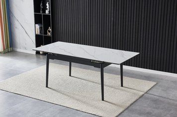 Стіл BONN II CERAMIC 140(200)*90 білий глянець/чорний каркас BONNIIWH фото