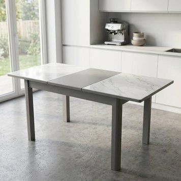 Стол кухонный Фишер 120-160 см стекло белый/серый fisher120 sklo white/grey фото