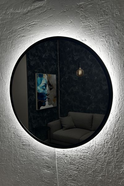 Кругле дзеркало з LED-підсвіткою Сенсорній димер (вімікач), Чорний, 800 ЗЛ 2 Д венге фото