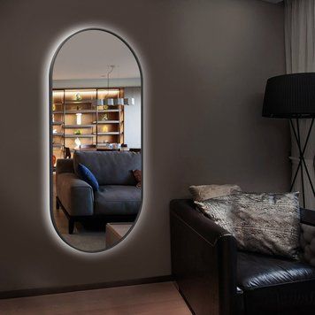 Овальное ростовое зеркало в металлической раме с подсветкой МРЛ 7 1200х600 Д Золото фото