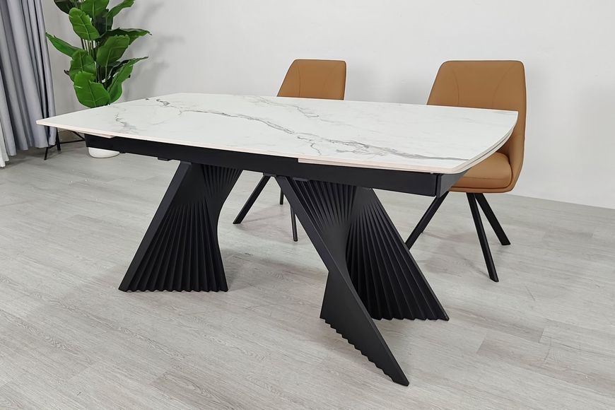 Стіл EDMUND CERAMIC 160(240)*90 білий мат/чорний EDMUND160 фото