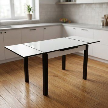 Стол раскладной Марсель 110 см стекло ультрабелое/черный marsel110 steklowhite/black фото